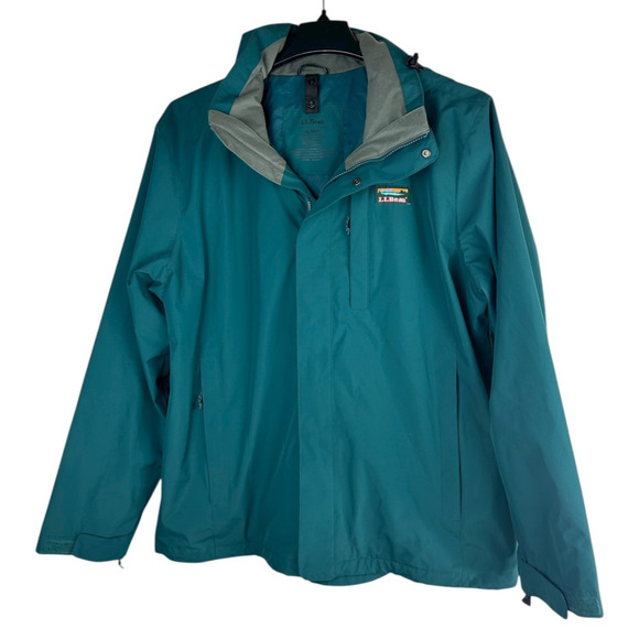 L.L. Bean Water Resistant Full Zip Shell Rain Jacket Hooded Teal Men’s Size XL - Picture 8 of 8
